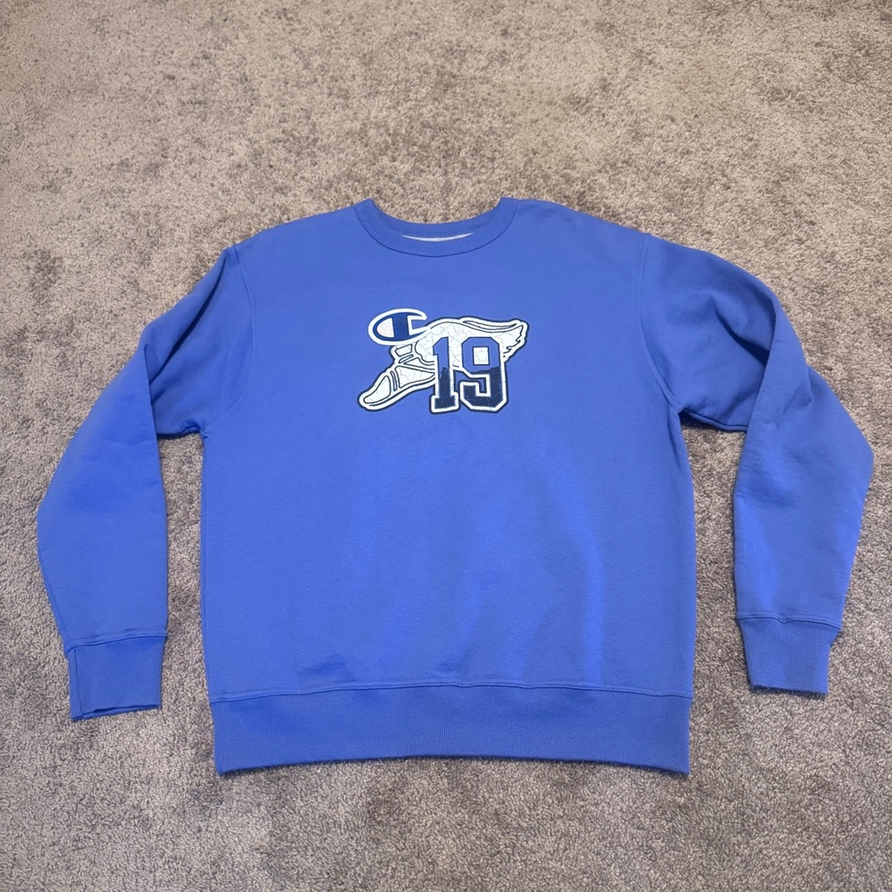 Champion Crewneck Sweatshirt Mens Large Blue Pullover Long Sleeve Logo Casual